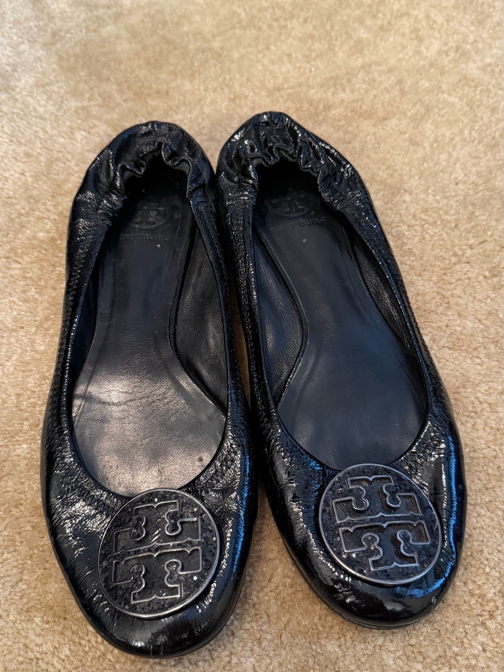 Tory Burch Black Patent Logo Ballet Flats
